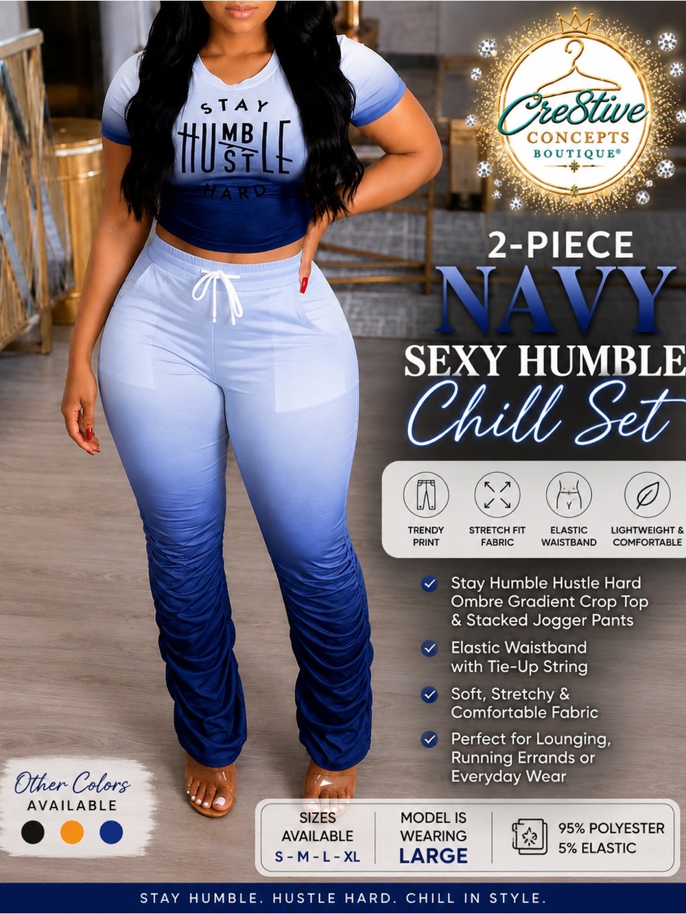 Stay Humble Hustle Hard 2-Piece Stacked Jogger Set